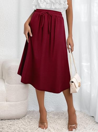 Flowy Skirt Midi Length Elastic High Waist A-Line Skirts with Pockets Bohemia for Women 2025 Trendy(S-3XL) Apricot XXL