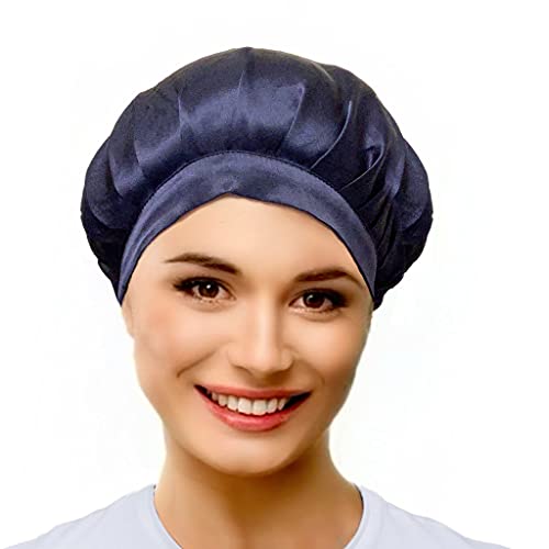 LEAKOKUA(レアコクア) ナイトキャップ シルクキャップ 天然シルク100% ロングヘア ショートヘア 対応 美髪 ヘアキャップ LE05 (02.ネイビー)
