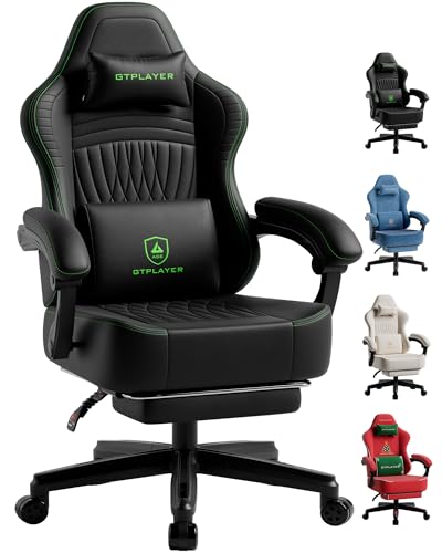 Image of GTPLAYER Gaming Chair for Adults, Ergonomic Video Game Chairs, Footrest & Linkage Armrest, Reclining High Back Silla Gamer with Wider Seat for Home Office, Ace Pro, Black & Green