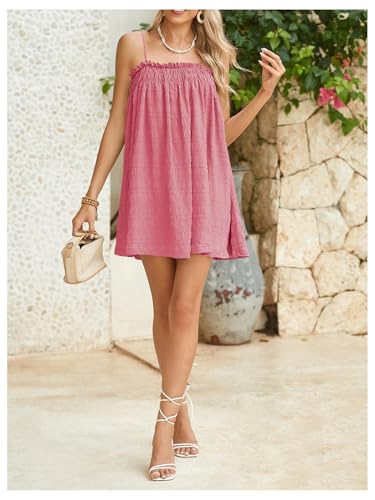 Image of MakeMeChic Women's Babydoll Dress Sleeveless Swing Shirred Mini Dresses | Beach, Summer, Sundress, Ruffle, Casual Dress, Flowy Dress