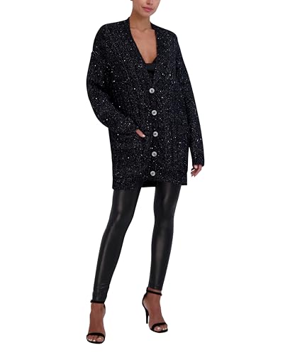 BCBGMAXAZRIA Women's Long Sleeve V Neck Cable Cardigan Sweater4