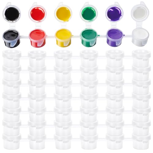 Matwsec 42 Pack Empty Paint Pots with Lids 5ml Small Clear Paint Pots Plastic Small Containers with Lids for DIY Craft Painting Nail Art Beads Powders - Ideal for Classrooms & Art Festivals