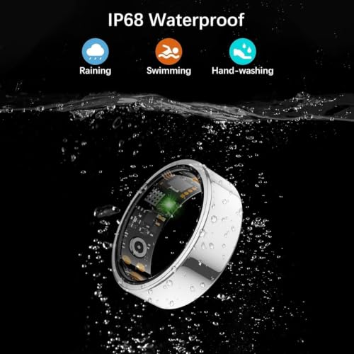 Image of Smart Ring for Women Men, Fitness Ring with Heart Rate, Blood Oxygen,Stress, Sleep Tracker, Step Tracker, Fit Ring No Subscription Fee, IP68 Waterproof Smart Ring for iPhone & Android (Silver, 6#)