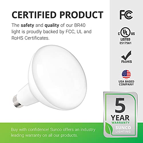 Sunco 10 Pack Br40 Led Light Bulbs, Indoor Flood Light, Dimmable, 6000K Daylight Deluxe, 120W Equivalent 17W, 1400 Lm, E26 Base, Recessed Can Light, High Lumen, Flicker-Free - Ul #TOP5