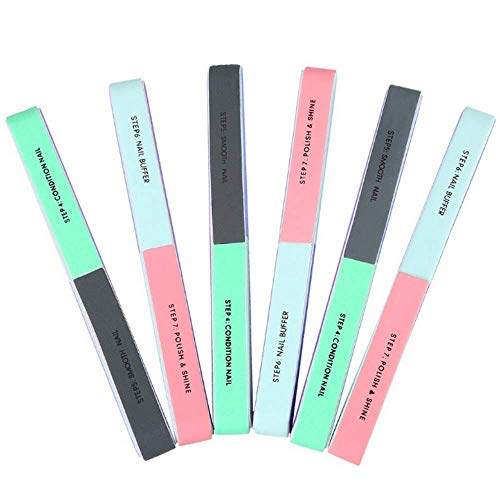 Nail Files & Nail Buffers Block - 7 Professional Steps - Buffing Polishing Shining Your Fingernail & Toenail Tool Kit Sets - 6 Packs For A Healthier Nicer Shiny Natural Nail For Women by Freshline