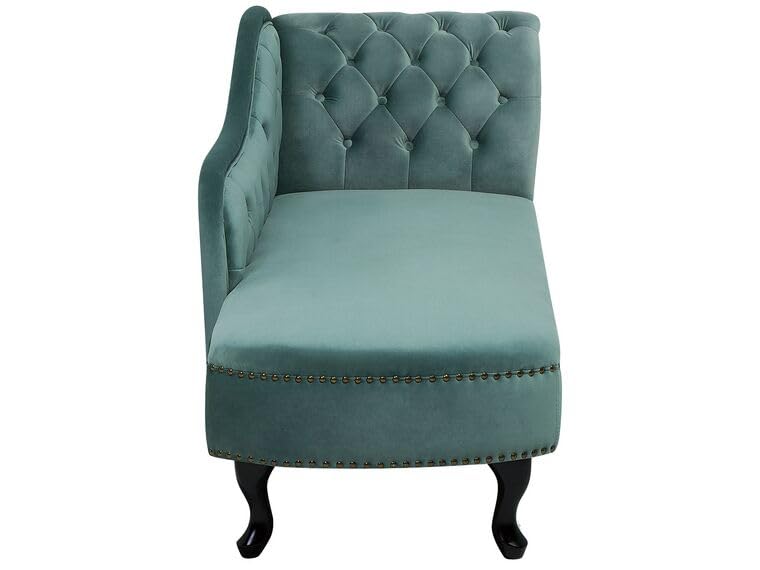 Image of Velvet Modern Chesterfield Chaise Lounge Couch 166 X 63 X 76 for Your Loving Space (Mint Green, Right Arm)