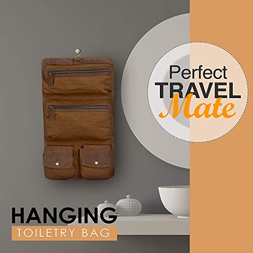 Komalc Premium Buffalo Leather Hanging Toiletry Bag Travel Dopp Kit … (Distressed Tan) #TOP4