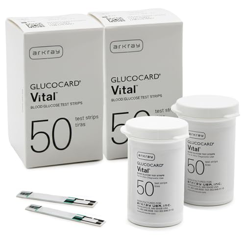ARKRAY GLUCOCARD Vital Blood Glucose Test Strips – No Coding Required, Fast 7-Second Results, 0.5 Microliter Sample Size – Compatible with GLUCOCARD Vital Glucose Meter, 100 Count (2 Packs of 50)