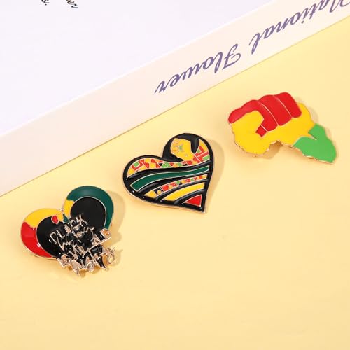 Image of African Brooches Africa Map Black Women Fist Heart Afro Brooch Pins Colorful Enamel 1865Juneteenth Black History Month Lapel Pins for Women