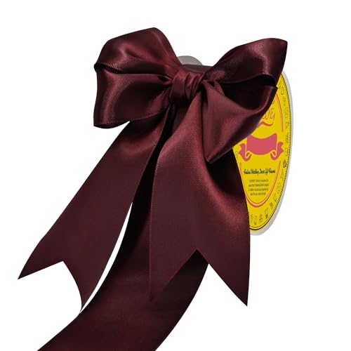 Image of Double Face Burgundy Satin Ribbon 2 inch X 25 Yards Polyester Burgundy Ribbon for Gift Wrapping Very Suitable for Weddings Party Invitation Decorations and More