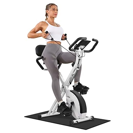 Bicicleta Estática, Micyox MX-600 Bicicleta de Ciclismo Interior Plegable Magnética con Pantalla LCD y Sensor de Frecuencia Cardíaca, Bicicleta con Bandas de Resistencia que Ahorra Espacio