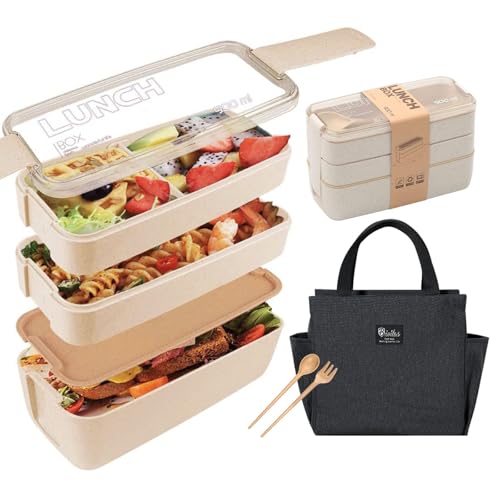 El Mejor Listado de Fiambreras bento . 50 Lunch Box, Fiambrera Bento Box de Almuerzo Contenedor Bundle Divider Estilo,Con Una Bolsa de Almuerzo,900 Ml 3 Pisos, Lonchera Contenedor Cubiertos Incluidos, Eco Friendly (Caja...