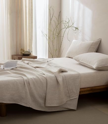 Talasily 100% French Pure Linen Sheets Set California King Size,Oeko-TEX Certified Bedding, All-Season Breathable for Hot Sleepers,16 Inch Deep Pocket Machine Washable 4-Piece (Natural Linen)