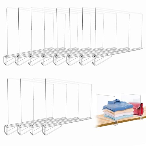 16 Pièces Séparateurs d'étagère en Acrylique Transparent, Organisateur Armoire Vetement, organiseurs de vêtements réglables, Separateur Etagere...