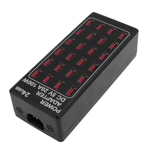 Annadue Estación de Carga USB de 100W 24 Puertos, Centro de Cargador USB Rápido de Escritorio con Inteligencia para Teléfonos Inteligentes, Tabletas, Múltiples (Enchufe de la UE)