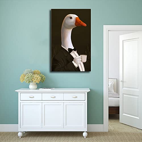 Xzhfb-Elegant Gentleman Duck With Coffee-Canvas-Poster-Painting Canvas Poster Wall Art Decor Print Picture Paintings For Living Room Bedroom Decoration Unframe-Style 08X12Inch(20X30Cm) #TOP3