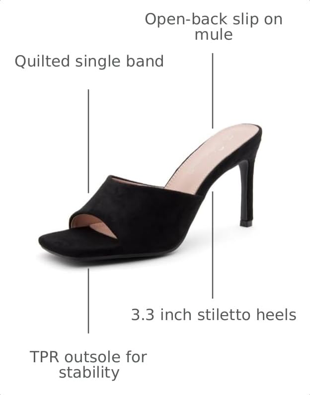 Image of Shoe Land Melrose Women's High Heels Stiletto Heeled Slides, Square Open Toe One Band Slip-On Heeled Mules - Dressy Clear Heeled Sandals for Prom Party Wedding and Vacation