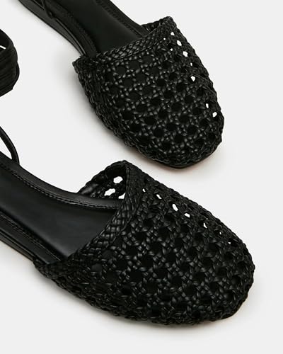 Image of Woven Ballet Flats for Women Lace Up Closed Square Toe Summer Sandals Dressy Shoes