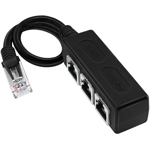 RJ45 Network Splitter, BERANMEY RJ45 1 Male to 3 Female Socket Connector Port LAN Ethernet Network Splitter Y Adapter Cable Support Cat7 Cat6 Internet Networking Extension Cord Cover