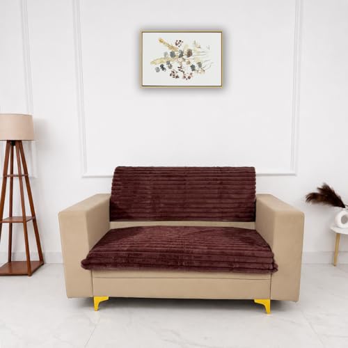 Image of Homerz Premium Rabbit Fur Sofa Cover with Anti-Skid Backing, Soft Plush Fabric Sofa Protector for Living Room Furniture (Pink, 2 Seater, Seat Cover with Backrest)