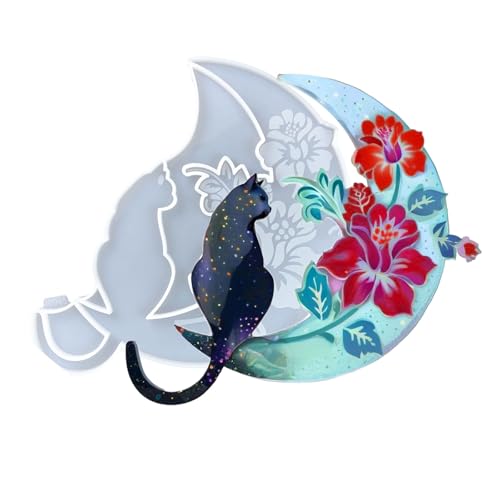 Moldes de silicona 3D de animales para resina epoxi, resina epoxi de luna 3D, moldes de silicona grandes y misteriosos para manualidades, tema de gato, decoración del hogar