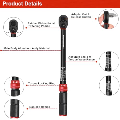 ATsafepro 1/2" Drive Torque Wrench Set,Car Wheel Torque Wrench 20-230 Nm with 3/8'' Adapter, Dual-Direction Adjustable 72 Tooth for Car Motorcycle,Truck,± 3% Accuracy 2 ATsafepro 1/2" Drive Torque Wrench Set,Car Wheel Torque Wrench 20-230 Nm with 3/8'' Adapter, Dual-Direction Adjustable 72 Tooth for Car Motorcycle,Truck,± 3% Accuracy - Image 2