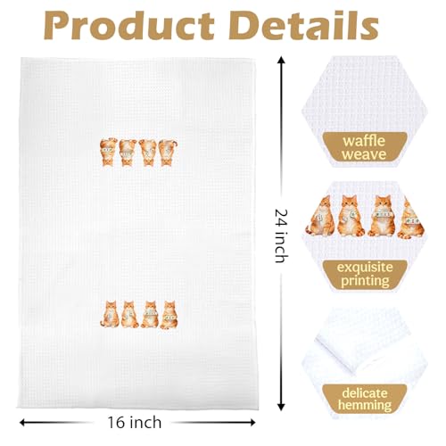 Image of Orange Cats Kitchen Towels - Funny Orange Cat Mahjong Gifts Decorative Waffle Dish Towels, Mahjong Gifts for Women Hand Towel, Gift for Cat Lovers Tea Towel, 16x24 Inch