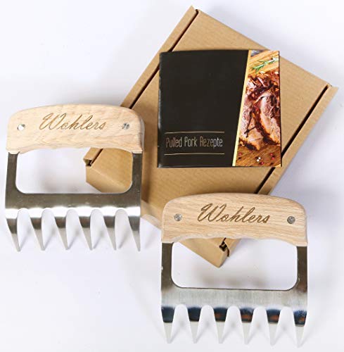 Wohlers Pulled Pork Krallen für saftiges und leckeres Shredder BBQ - Edelstahl Fleisch Bärenkrallen für perfektes Pulled Pork - mit den Fleisch Krallen zur unvergesslichen Garten-Grill Party