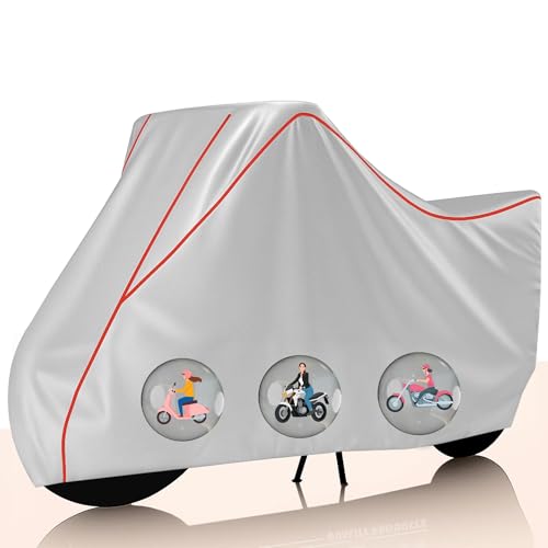 Image of Taffeta Bike Cover Premium Waterproof, Dustproof & UV Protected Two-Wheeler Body Shield | Heavy-Duty, All-Weather Protection | Universal Fit for Motorcycles & Scooters (Silver Red Pipe)