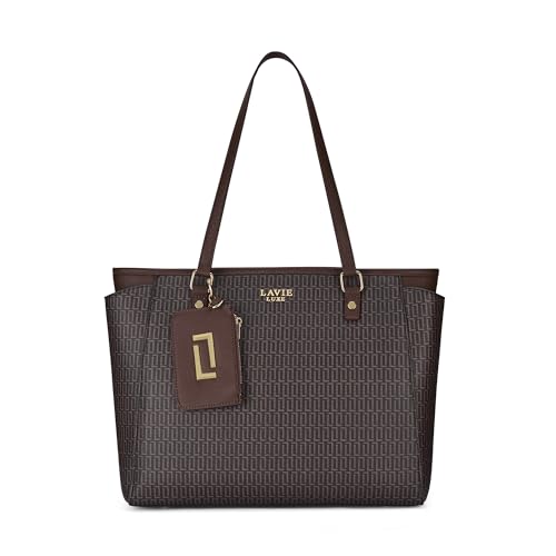 Image of Lavie Luxe Women's Monogram Addie Laptop Tote Handbag | Fits Upto 14 Inch Laptop | Laptop Bag for Work | Ladies Purse | Stylish Shoulder Bag | Gift For Women