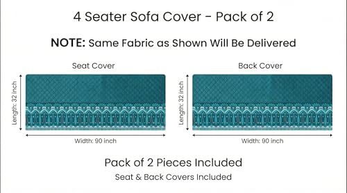 Image of Velvet 4 Seater Sofa Cover Fully Covered | Anti Skid Non Slip | Plain Aqua Blue | Sofa Slipcover for Living Room