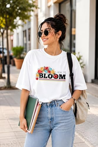 Image of Amazon Brand - Anarva Women Oversized Graphic Printed T Shirt 100% Cotton Drop Shoulder Loose Fit Baggy Casual Tshirt for Girls