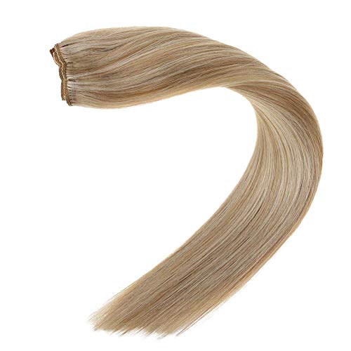 LaaVoo 14" Highlight Flip on Remy Human Hair Extensions Piano Color Ash Blonde Mixed Color Light Blonde Halo on Hair Extension 80g 11inch Width - Thumbnail 6