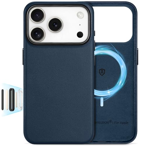 SHIELDON Genuine Leather Case for iPhone 17 Pro 6.3 2025 Navy Blue
