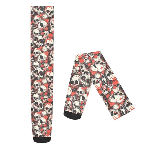 Calcetines atléticos hasta la rodilla a la moda, locos para uso diario en la oficina, medias para mujer, fanáticos del terror, calavera roja y blanca
