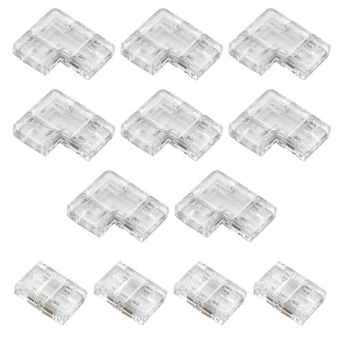 Lot de 12 Connecteur LED 4 Broches 10mm pour Ruban COB RGB, 8 Jonctions d’Angle à 90° L Bande LED et 4 Connecteurs Droits 4 Pin 10mm, Raccord Bande LED 4...
