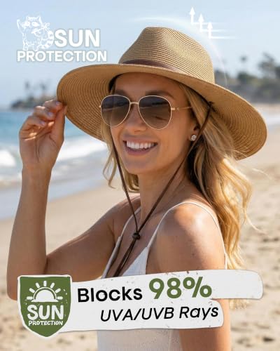 FURTALK Sun Hat Panama Fedora Straw Beach Hat with Wind Lanyard UPF | Packable for Travel, Hidden Hook and Loop Fit, Breathable Sweatband, Ideal for Summer Pool, Hiking & Gardening - Image 3