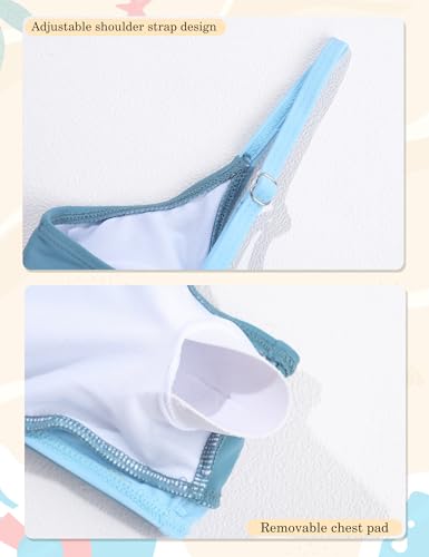 Image of Gaupafmb Girls Bikini 3PCS Swim Sets Color Block Crop Top Briefs with Shorts for 7-16 Years