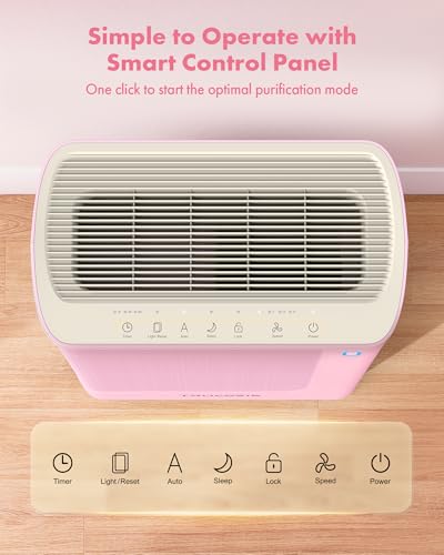 Image of Trucozie Air Purifier for Home Large Room Bedroom Up to 1937 Ft in 1 Hr With Double-sided Air Inlet, Air Quality and Light Sensors, HEPA Sleep Mode for Allergies, Dust, Pollen, Pet Hair, Pink