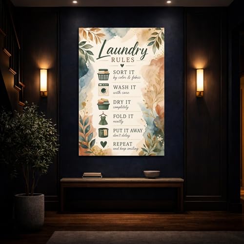 Toile impression Laundry Rules style aquarelle sur châssis premium de 3 cm - 4