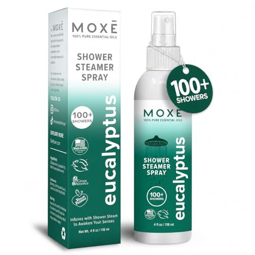 MOX Eucalyptus Oil Shower Mist Spa Steam Spray Certified Natural 100% Essential Oils Made in USA Aromatherapy Sinus Congestion Relief Tension Relief 4 Ounces