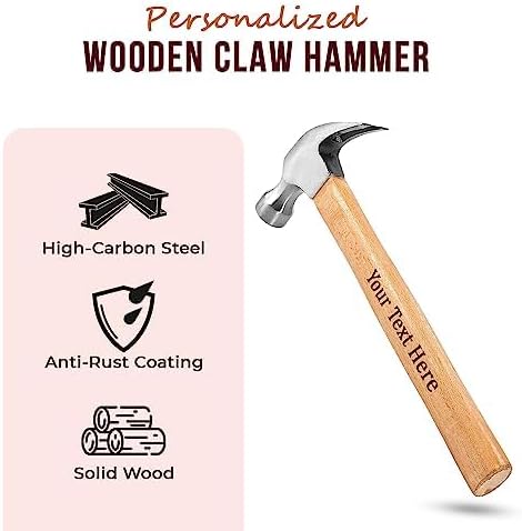 Miniatura 6 de Martillo de garra de madera personalizado, martillo de encuadre de cara fresada, cabeza de acero al carbono resistente con mango de madera de roble