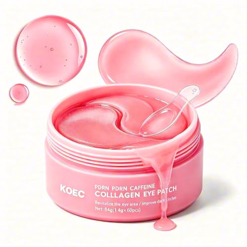 PDRN Caffeine Collagen Hydrogel Eye Patches Anti Dark Circles Puffy Eyes Fine Lines Non-Slip Under Eye Masks Multi-Area Firming Korean Skincare Patch for All Skin Types 30 Pairs-Rose Pink