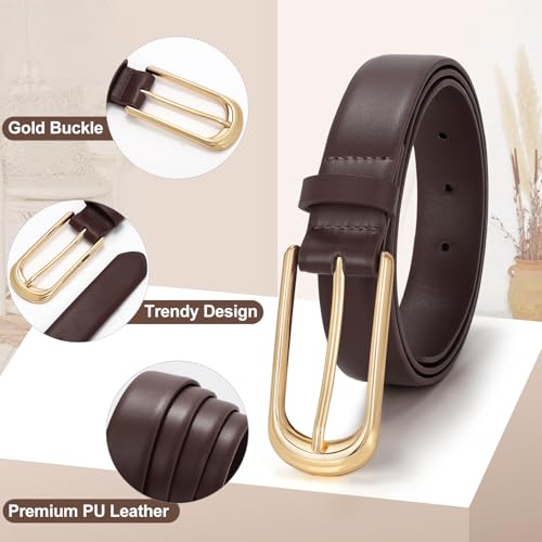 Women's Leather Belts for Jeans Pants Dress Fashion Ladies Waist Belts with Gold Buckle3