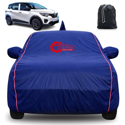 Image of 100% Waterproof Car Cover for Renault's Triber 2019-2026 Model | All-Weather, Dustproof & UV Protection | Heavy-Duty 3-Layer Fabric | Custom Fit with Mirror & Antenna Pocket | Navy Blue
