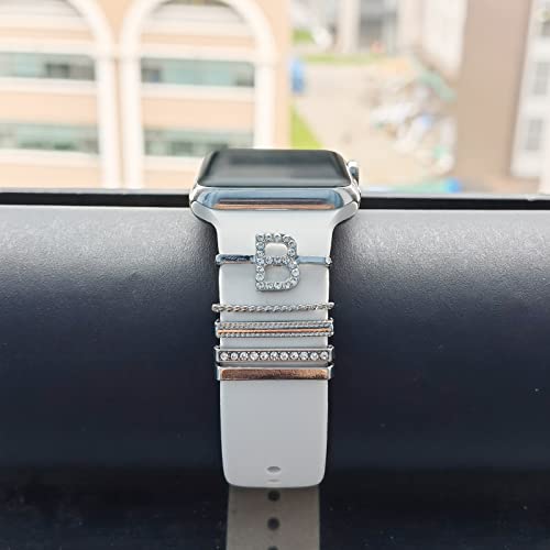 Image of 5Pcs Charms for Apple Watch band 41mm 45mm 40mm 44mm 38mm 42mm 46mm 49mm Women,Diamond+Metal Jewelry Decorative Ring For iWatch series 11 10 9 8 7 6 5 4 se 3 /2,Galaxy watch 7 /6 /5 /4,Strap Accessories