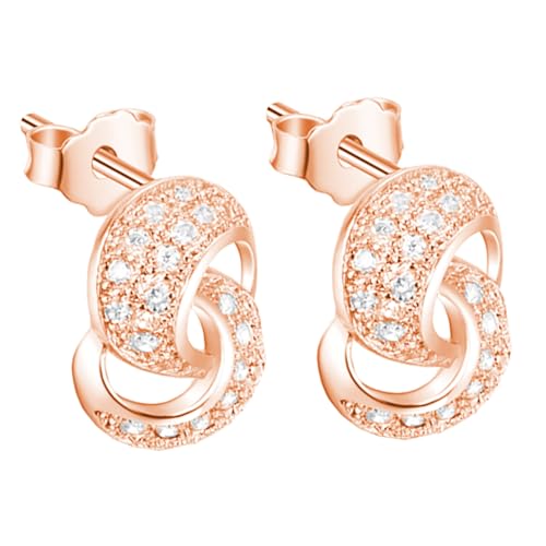 LÖB Ohrstecker 750er Roségold Vergoldet Zirkonia Unendlichkeit, Damen Ohrringe Hängend Glitzer Stein Infinity Geometrisch Modern Minimalistisch Rose Gold Schmuck