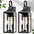 19" Large Outdoor Wall Light - Black Outside Wall Mounted Light Fixture, Exterior Farmhouse Wall Sconce Lantern 2-Light, Modern Porch Lighting Exterior Lamp for House, 2 Pack