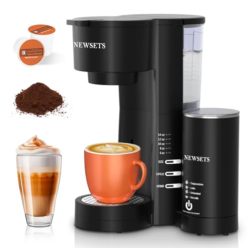 3 in 1 Single Serve Coffee Maker with Milk Frother for K Cup & Ground Coffee