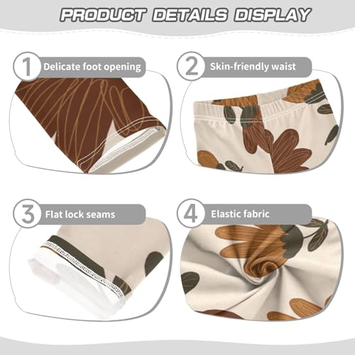 Orange Flowers Leaves Pattern Girls Leggings,Workout Leggings for Girls Toddler Athletic Leggings Size for 3-10T3